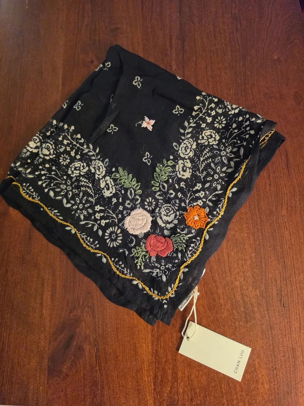 Chan Luu Black Embroidered Bandana
